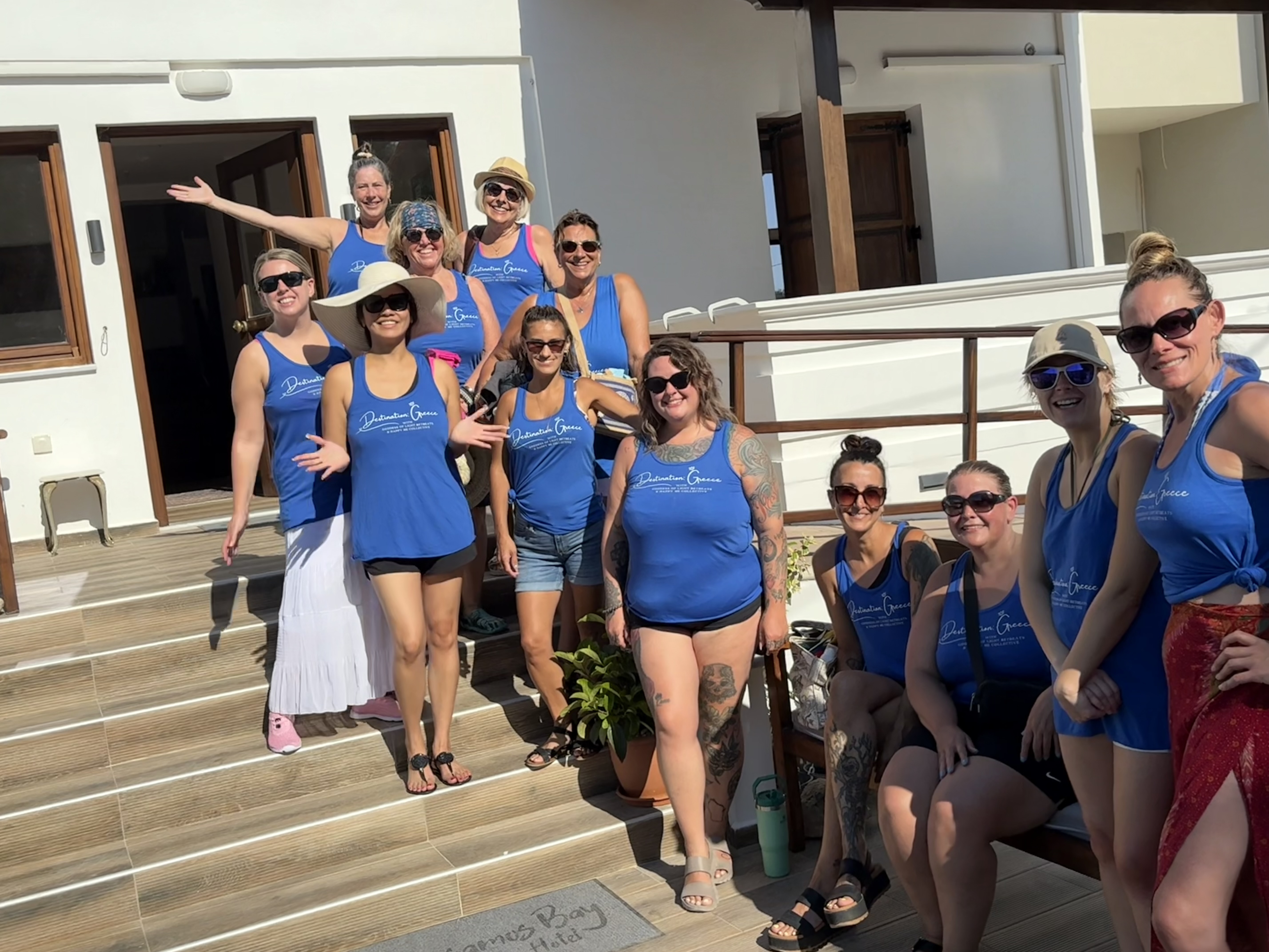 Happy ME Collective women's retreat Destination Greece blue tank tops